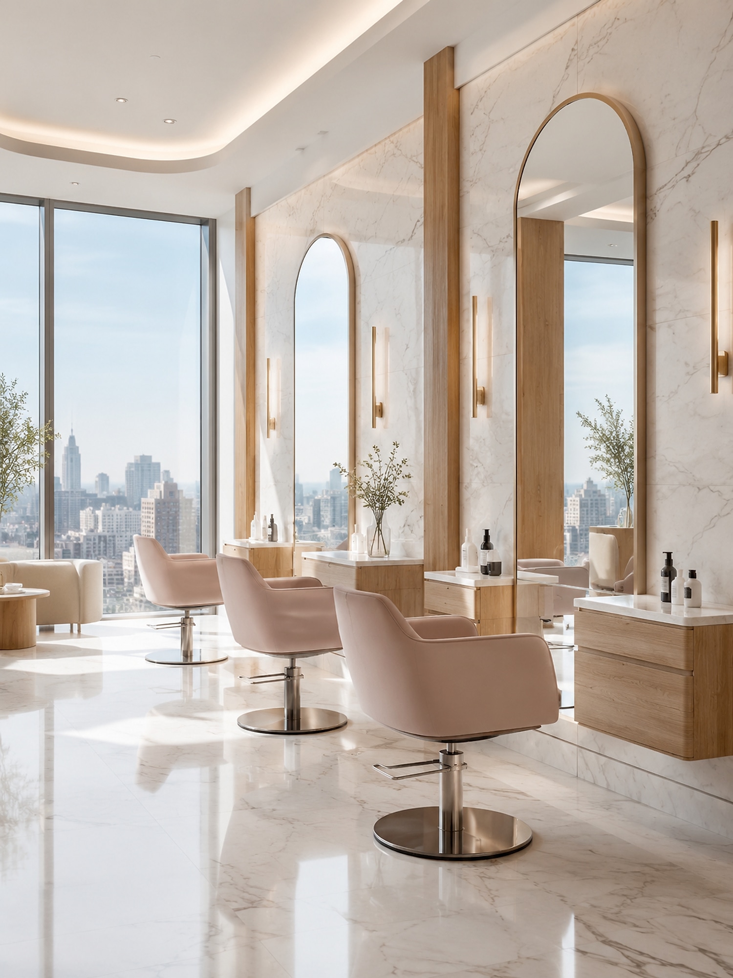 Bright marble spa interior with natural light